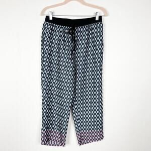 2/$30 Zara Crop Lounge Pants Black White Geometric Print Drawstring Silky #5047